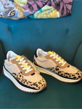 Madewell Beige and Leopard-Print Women's Sneakers with Yellow Accents
